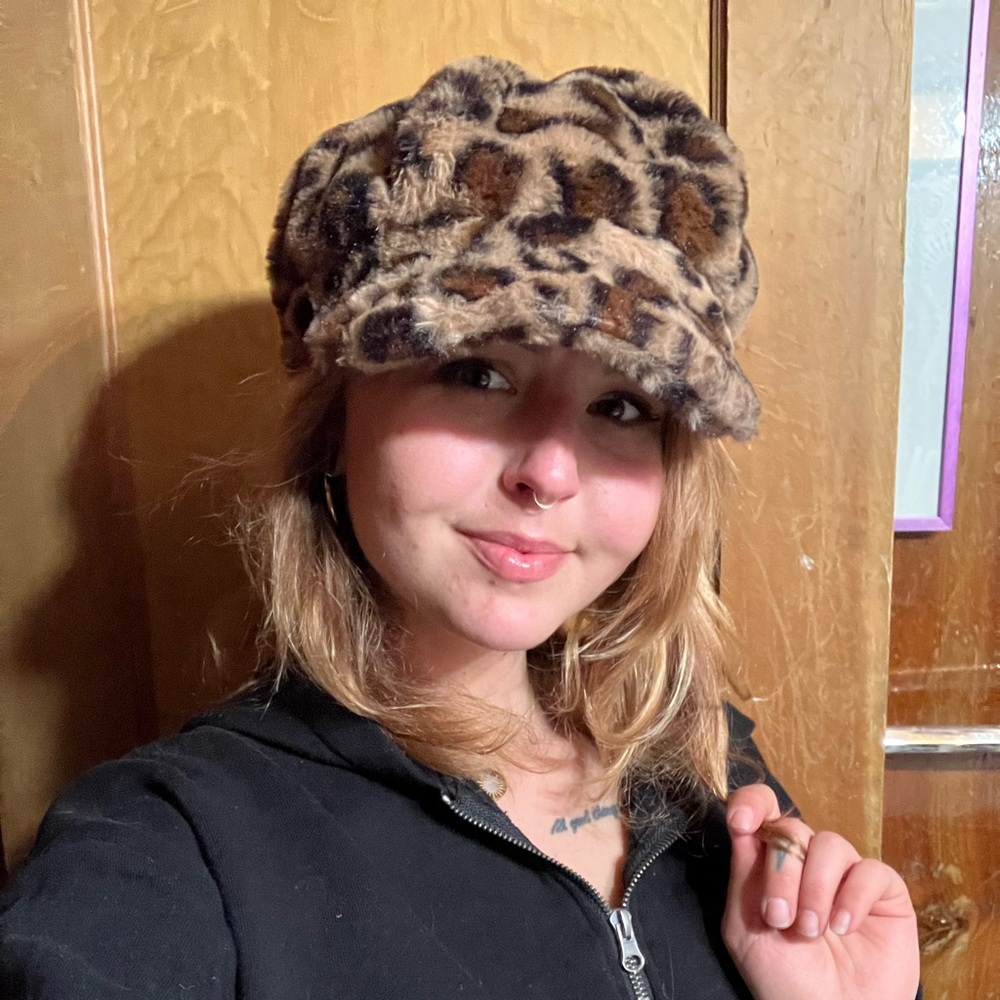 Cheetah print San Diego hat shop company paper boy fuzzy hat